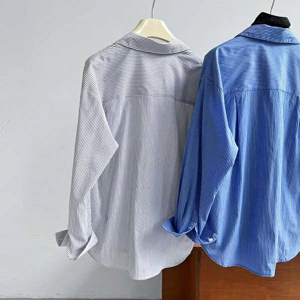 レディース シャツ ブラウス ストライプ柄 ロングシャツ トップス