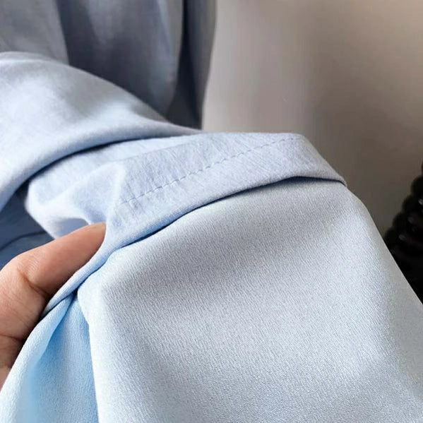 ワンピース Aライン 着痩せ パフスリーブ レディース ロングワンピース 春夏 半袖 リボン付き 無地 ブルー おしゃれ