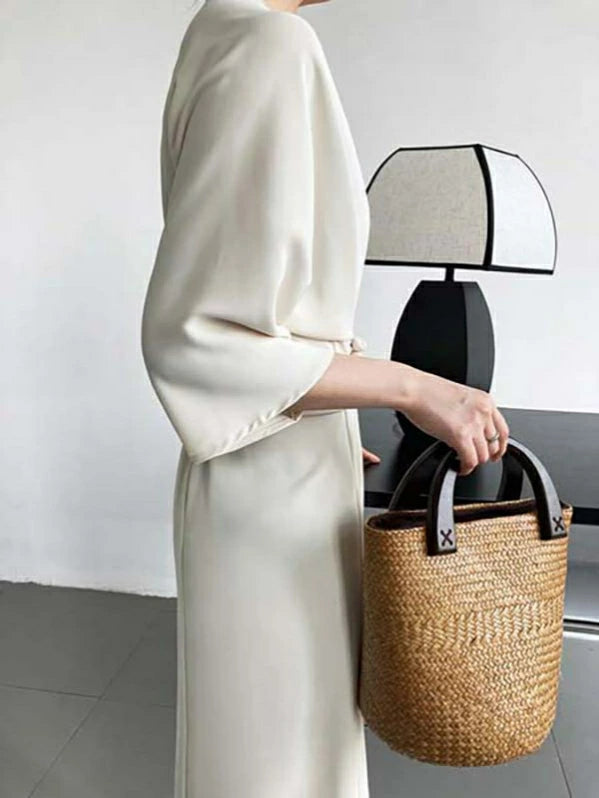 ベルト付き ワンピース 着痩せ Aライン ロングワンピース