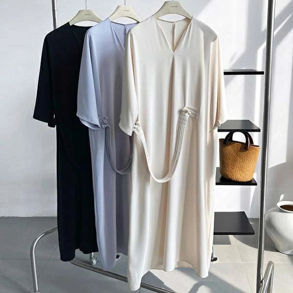 ベルト付き ワンピース 着痩せ Aライン ロングワンピース レディース 