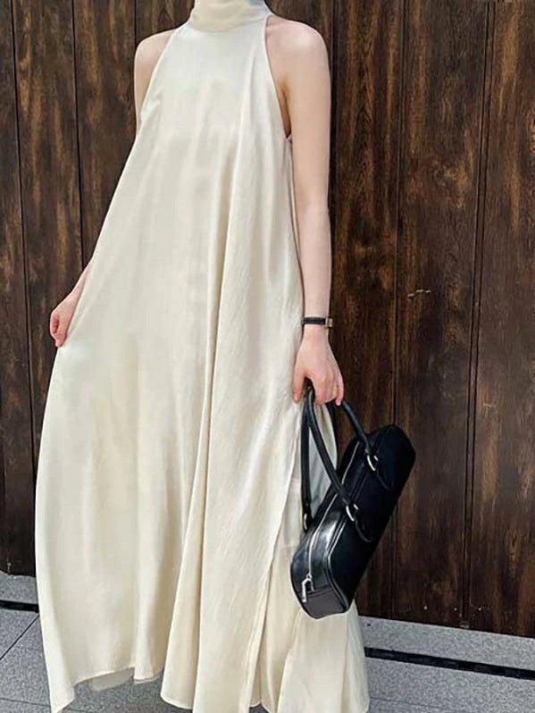 ホルターネックドレス 襟リボン ハイネックタイ Aライン レディース ワンピース