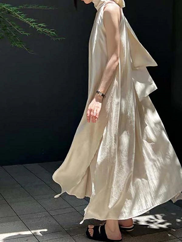 ホルターネックドレス 襟リボン ハイネックタイ 