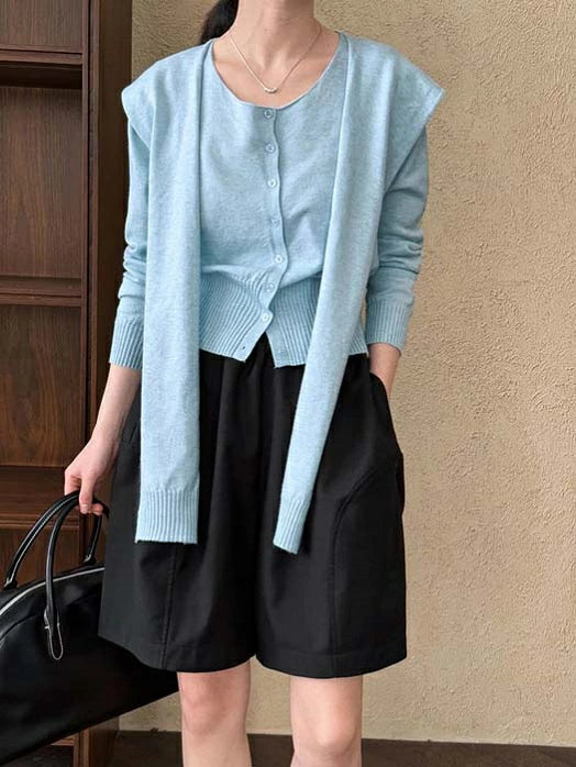 ニットカーディガン ショール 2点セット レディース カーディガン 羽織り ニット アンサンブル 長袖 ゆったり レイヤード