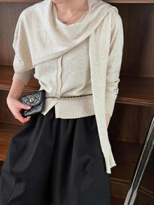 ニットカーディガン ショール 2点セット レディース カーディガン 羽織り ニット アンサンブル 長袖 ゆったり レイヤード