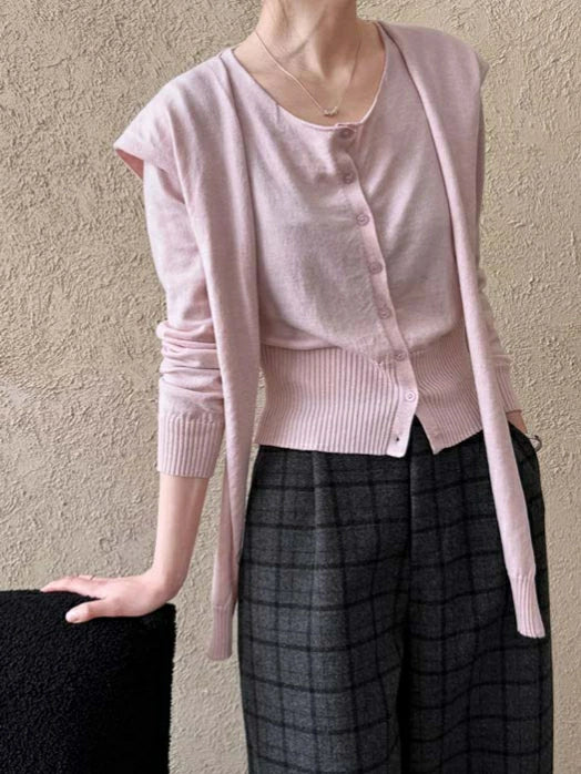 ニットカーディガン ショール 2点セット レディース カーディガン 羽織り ニット アンサンブル 長袖 ゆったり レイヤード