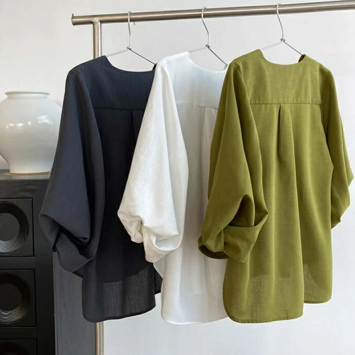 ランタンスリーブ シャツ レディース ブラウス 丸首