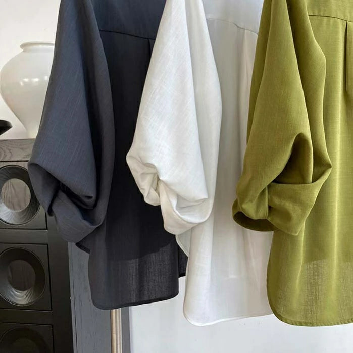 ランタンスリーブ シャツ レディース ブラウス 丸首 トップス