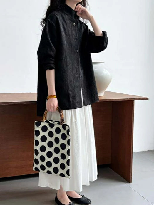 ジャカードシャツ レディース ブラウス スタンドカラーシャツ 長袖 ロングスリーブ