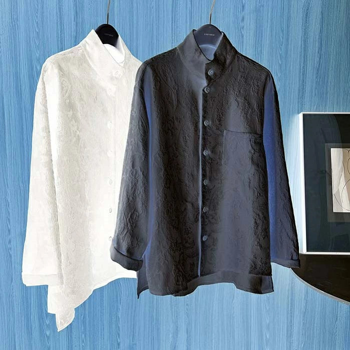 ジャカードシャツ レディース ブラウス スタンドカラーシャツ