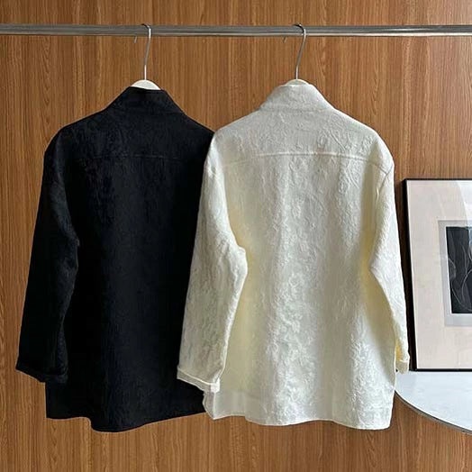 ジャカードシャツ レディース ブラウス スタンドカラーシャツ 長袖