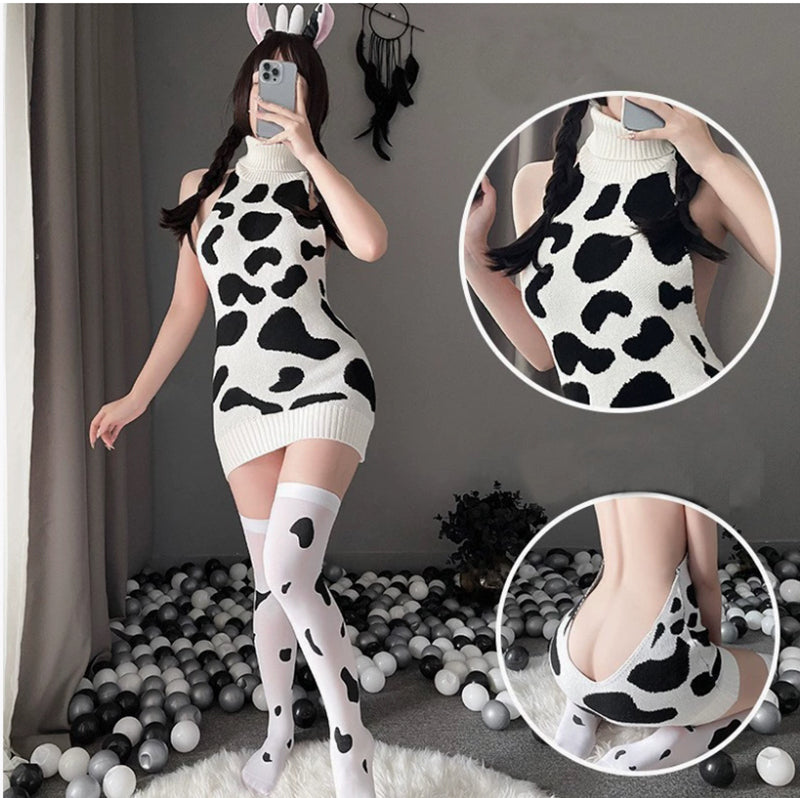 コスプレ衣装 セクシー牛柄セーター 3点セット