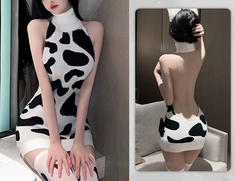 コスプレ衣装 セクシー牛柄セーター 3点セット ワンピース