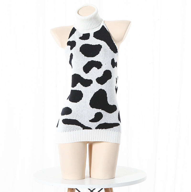 コスプレ衣装 セクシー牛柄セーター 3点セット ワンピース 靴下 ヘアバンド