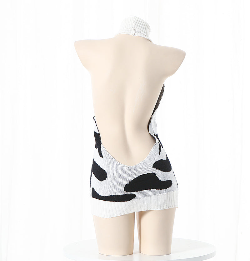 コスプレ衣装 セクシー牛柄セーター 3点セット ワンピース 靴下