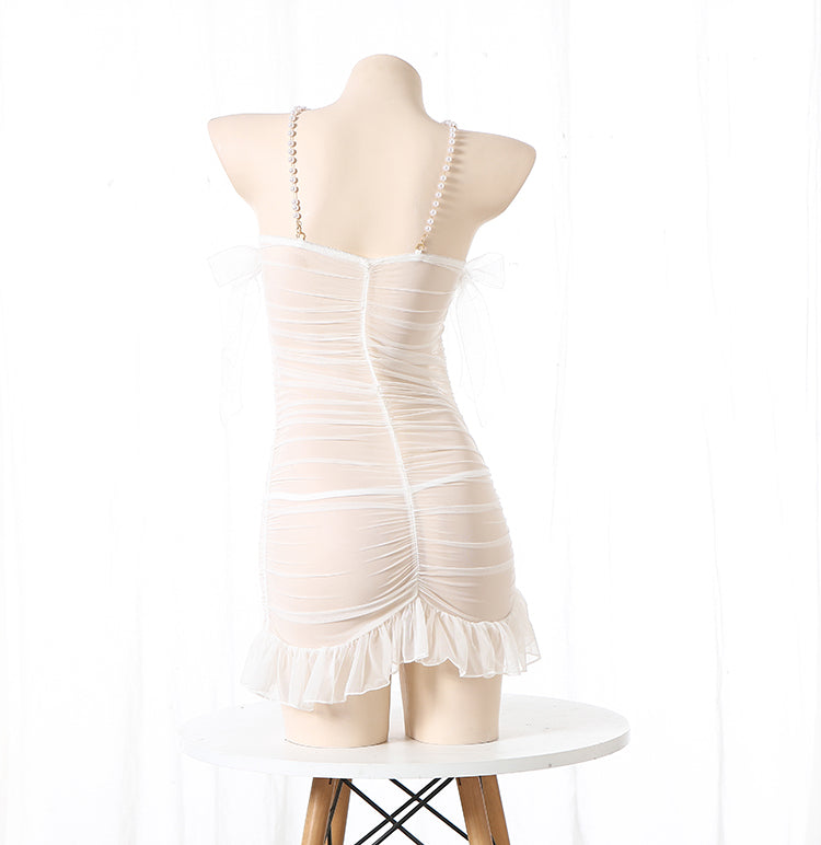 透け感ランジェリー シースルー セクシーランジェリー Tパンツ付き ベビードール パールストラップ