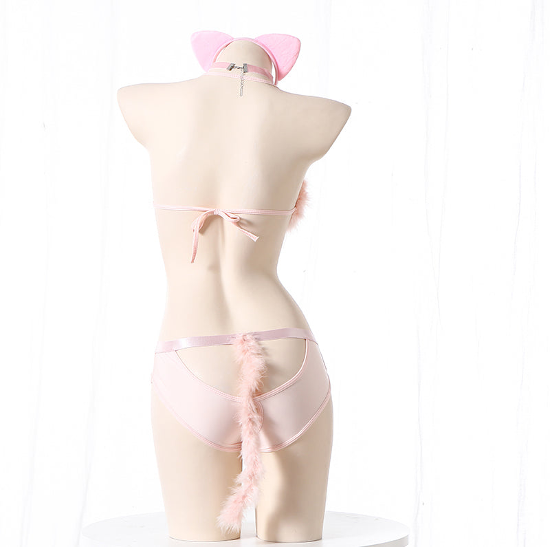 ボウタイ猫ちゃん コスプレ衣装セット セクシーランジェリー 猫耳 メイド服