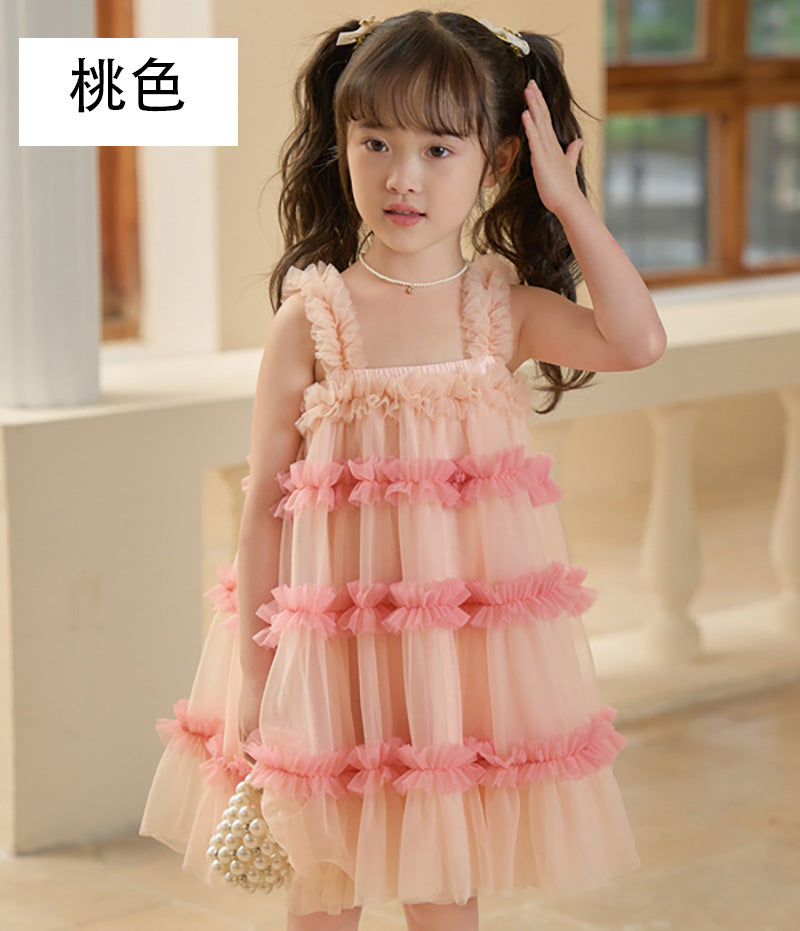 ふわふわチュチュドレス 女の子用 ケーキシルエット ストラップワンピース