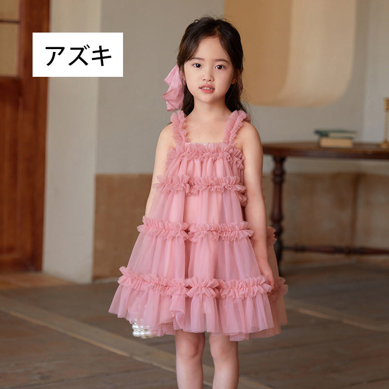 ふわふわチュチュドレス 女の子用 ケーキシルエット ストラップワンピース キッズ