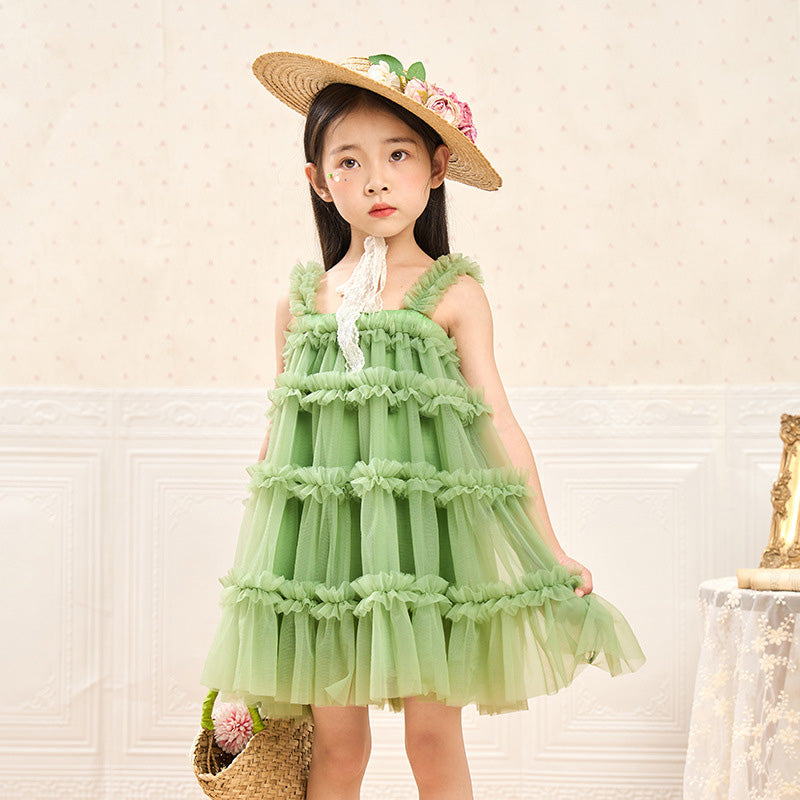 ふわふわチュチュドレス 女の子用 ケーキシルエット ストラップワンピース