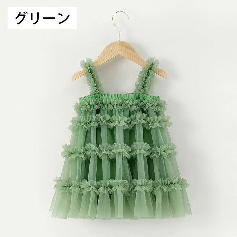 ふわふわチュチュドレス 女の子用 ケーキシルエット ストラップワンピース キッズ プリンセス風ドレス