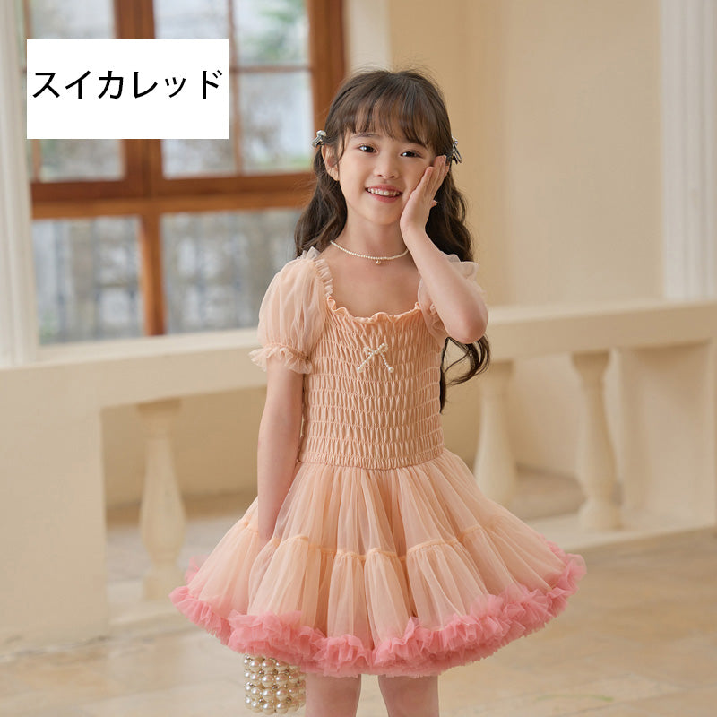 パフスリーブ チュチュドレス 女の子用 フリルスカート