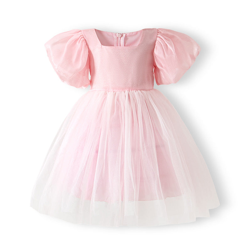 パフスリーブワンピース 女の子用 ガーリー 子供用 ドレス サマープリンセス風ドレス