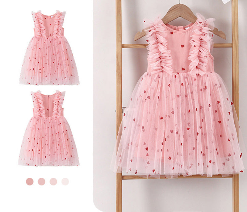 ノーリーブワンピース ハートレースドレス 女の子用 ガーリー サマープリンセス風ドレス キッズ