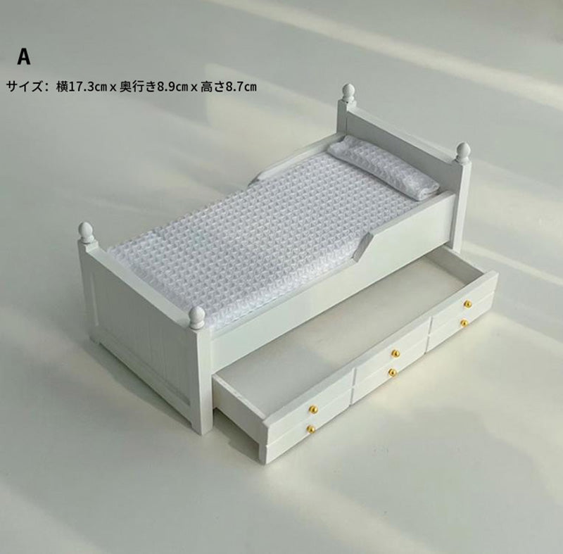 1/12 ミニチュア ベッド 木製