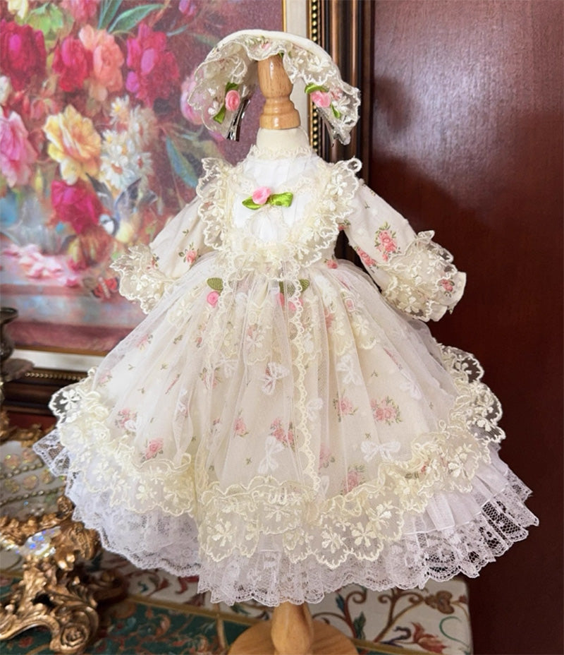 BJDドール服 ロリータワンピース ボンネット セット