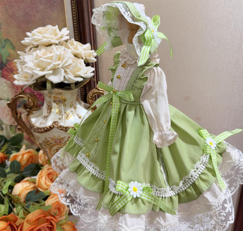 BJDドール服 ロリータ ワンピース グリーン ボンネット