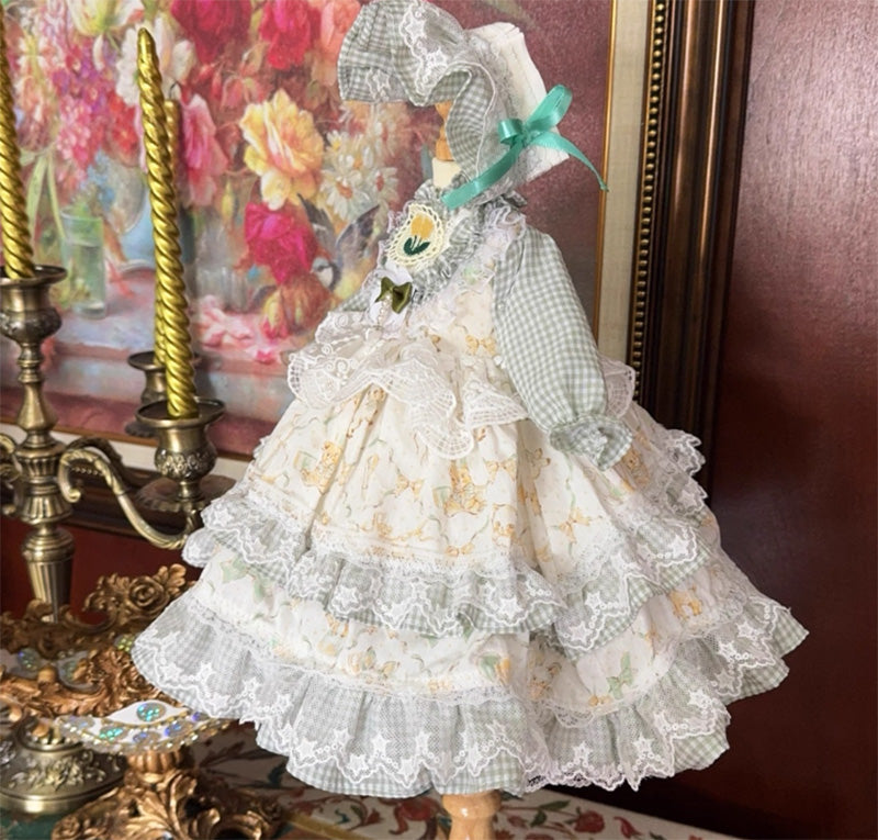 ドール服 ロリータ ワンピース サイズ豊富 グリーン チェック柄