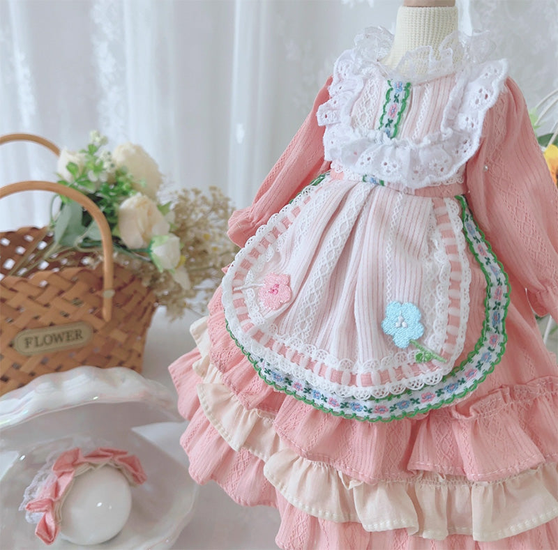 BJDドール服 ロリータ ワンピース ピンク ヘッドドレス