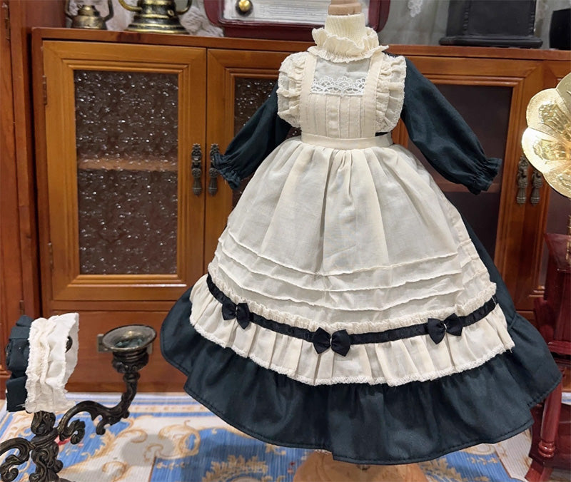 BJDドール服 ワンピース メイド服 ヘッドドレス