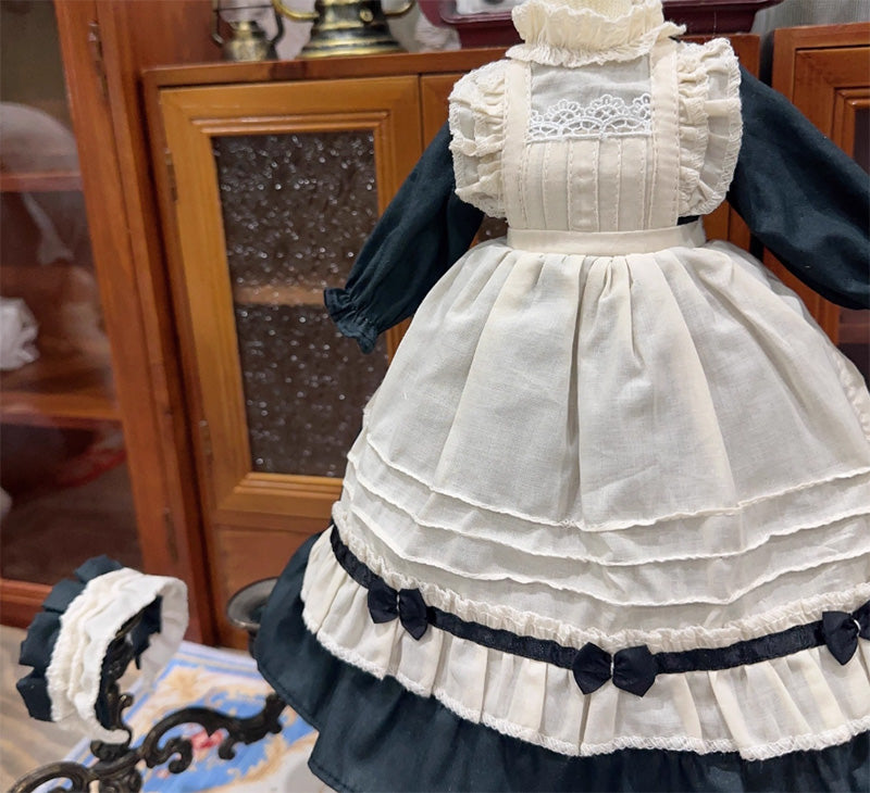 BJDドール服 ワンピース メイド服 ヘッドドレス 白