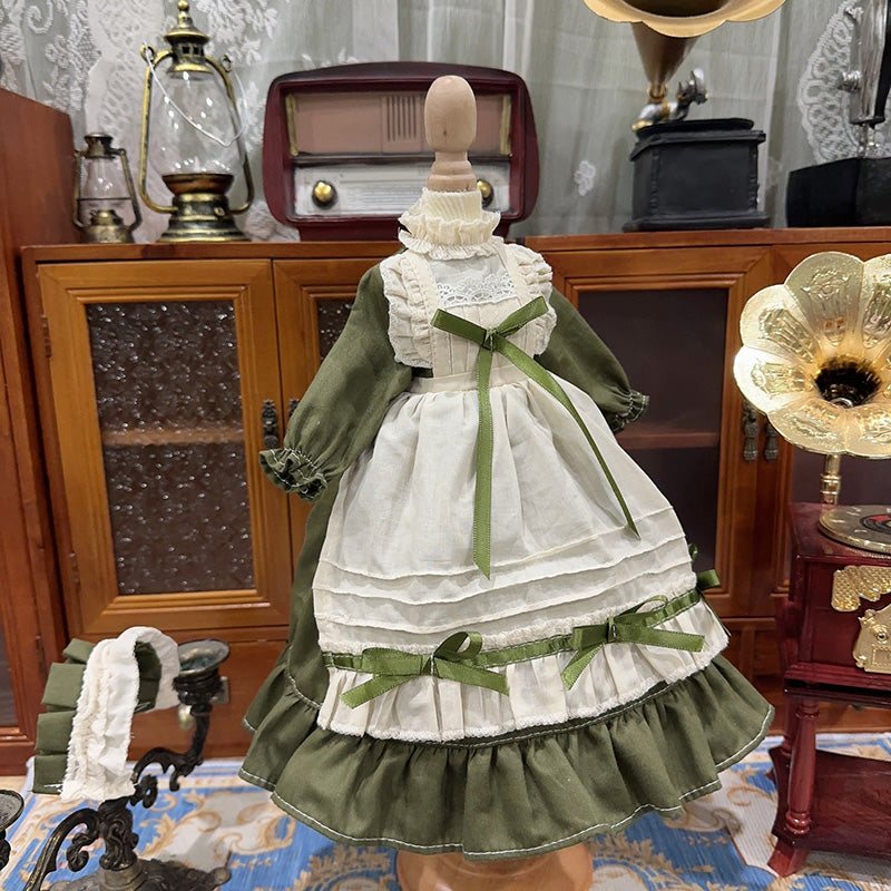 ドール服 エプロンワンピース ロリータドレス ヘッドドレス セット