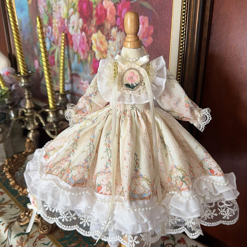 ドール服 ロリィタ ワンピース うさぎ柄 頭飾りセット BJD