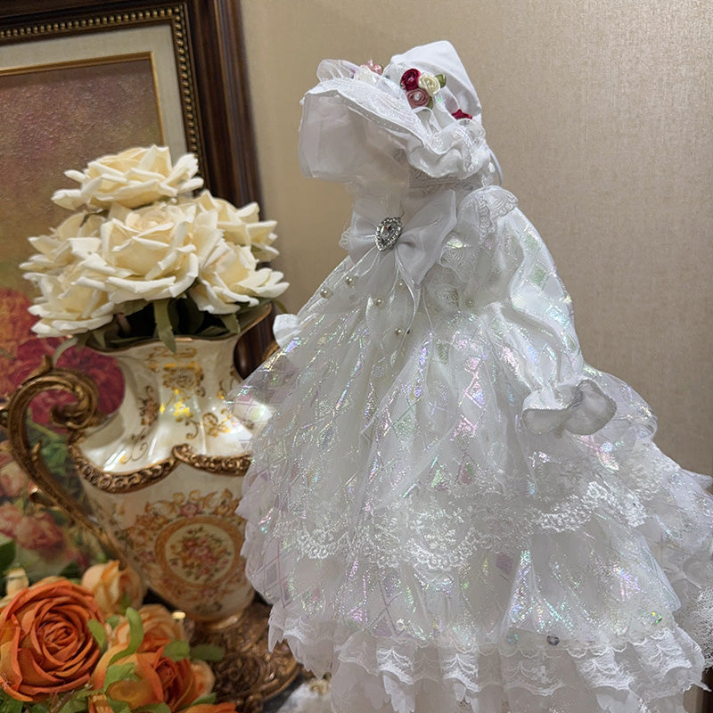 ドール服 ロリータ ドレス 光沢レース ボンネット