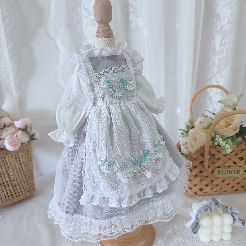 BJDドール服 グレー ロリータ風 エプロンワンピース