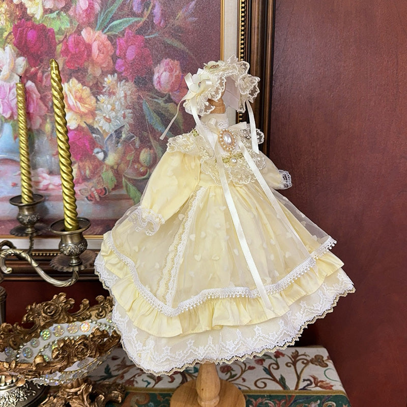 BJDドール服 ロリータ ワンピース＆ボンネットセット イエロー