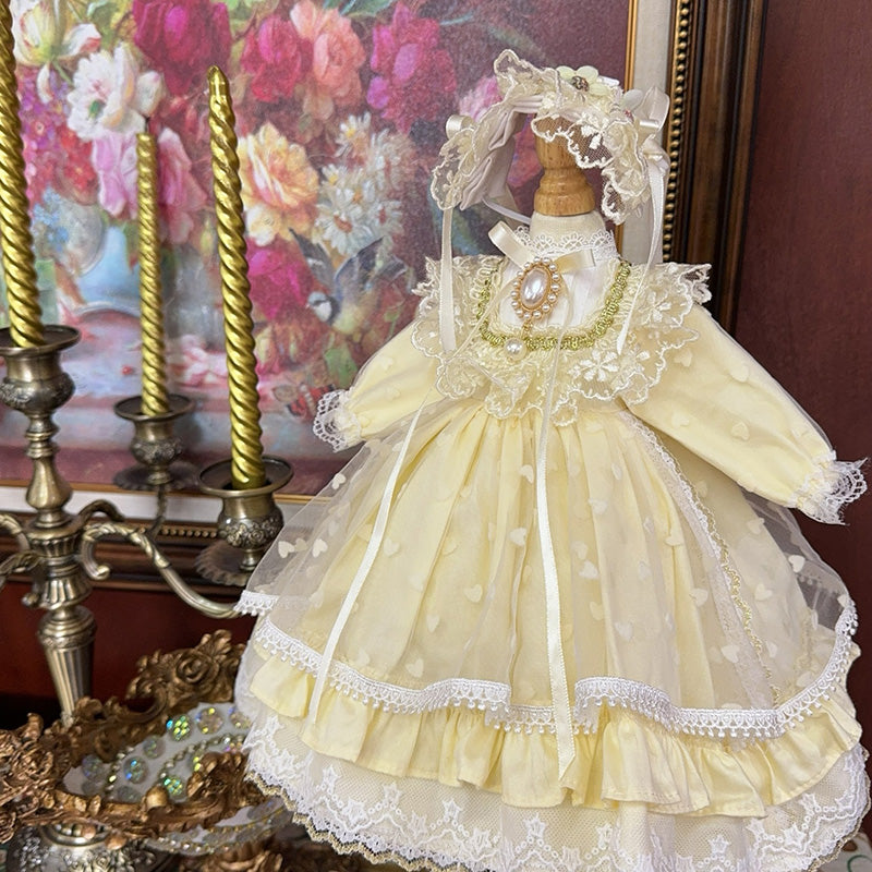 BJDドール服 ロリータ ワンピース＆ボンネットセット イエロー レース