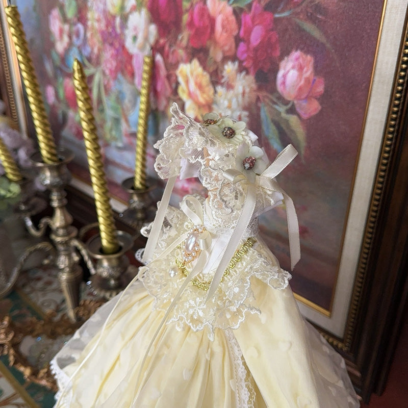 BJDドール服 ロリータ ワンピース＆ボンネットセット イエロー レース お姫様風