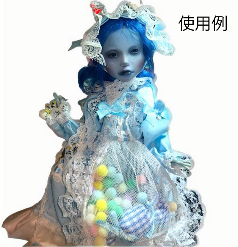 ドール服 シュガーカラー ポンポンワンピース ヘッドドレスセット ブルー レース
