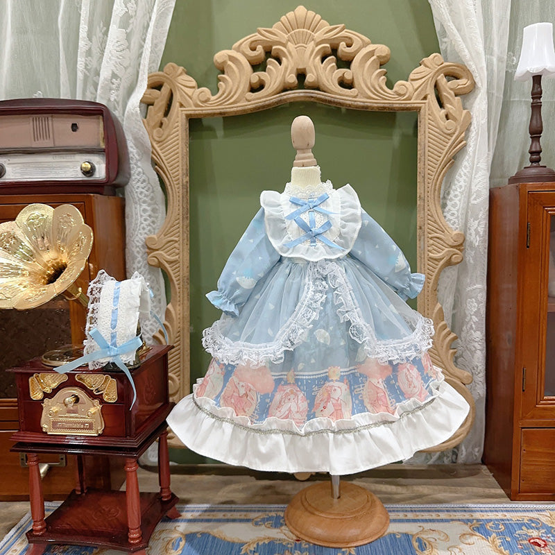 BJDドール服 ロリータドレスセット ブルー ぬいぐるみ