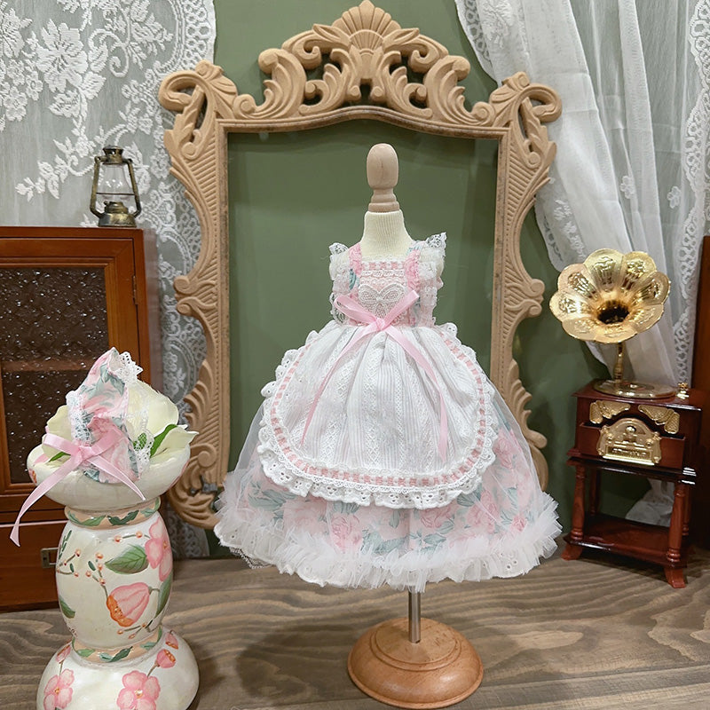 BJDドール服 小花柄レース 半袖 ワンピース ロリィタ