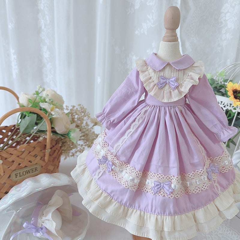 ドール服 ワンピース 頭飾りセット パープル レースドレス