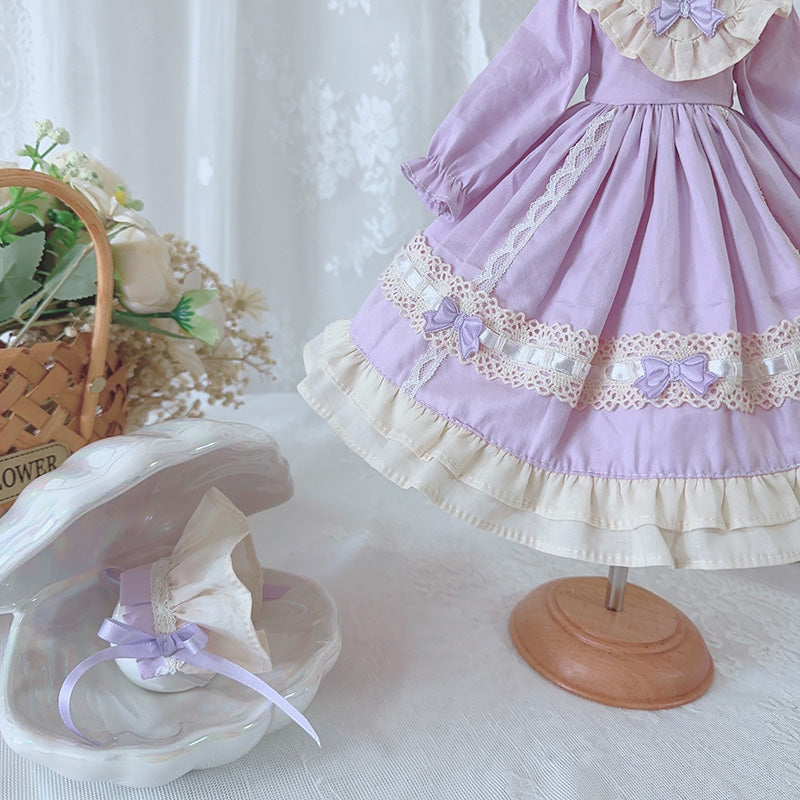 ドール服 ワンピース 頭飾りセット パープル レースドレス BJD