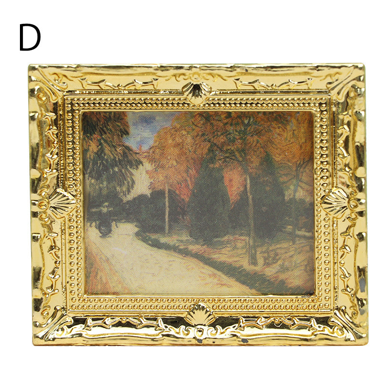 名画 ミニチュア 壁掛け絵画 金彩フレーム 1/12 ドールハウス用