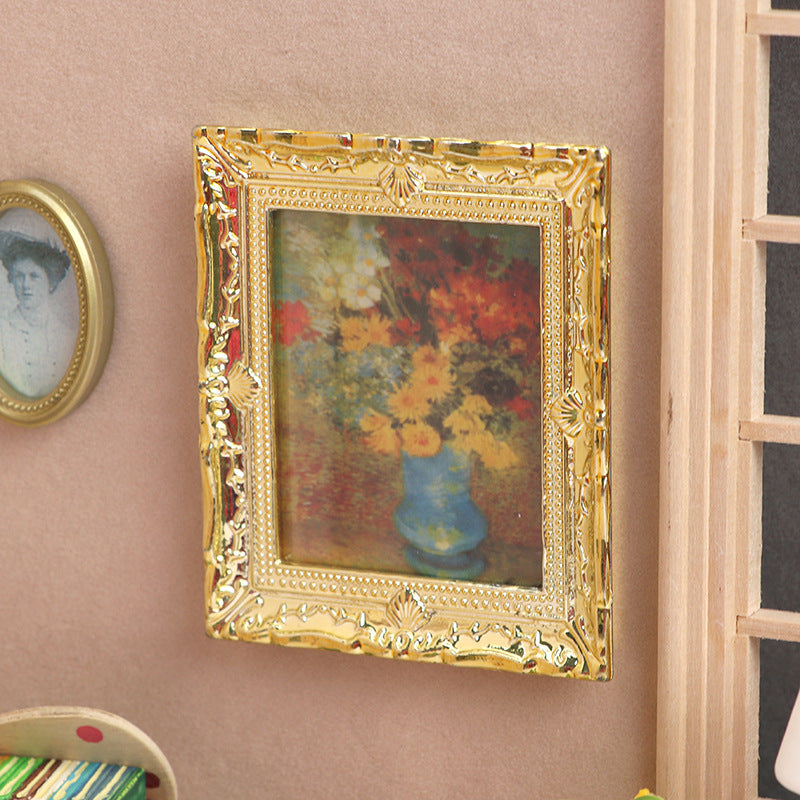 名画 ミニチュア 壁掛け絵画 金彩フレーム 1/12 ドールハウス用