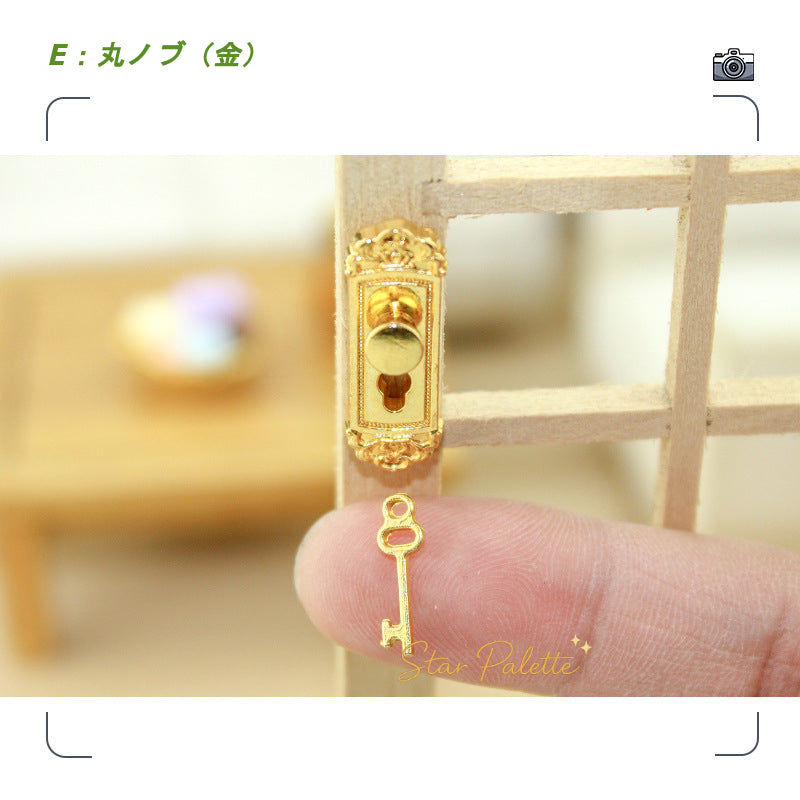 ミニチュア ドアノブ ドアロック 鍵付き 1/6 1/12 ドールハウス用 DIY 金属製 扉パーツ