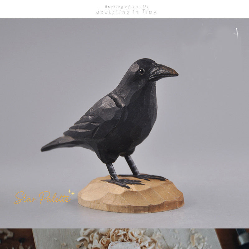木彫りカラス 置物 木製 オブジェ